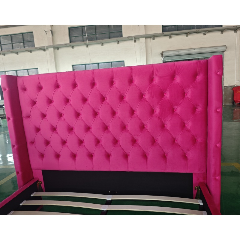 Huayang Customized China Pink Flat Wholesale Fabric Luxury Bed Home Bedroom Furniture