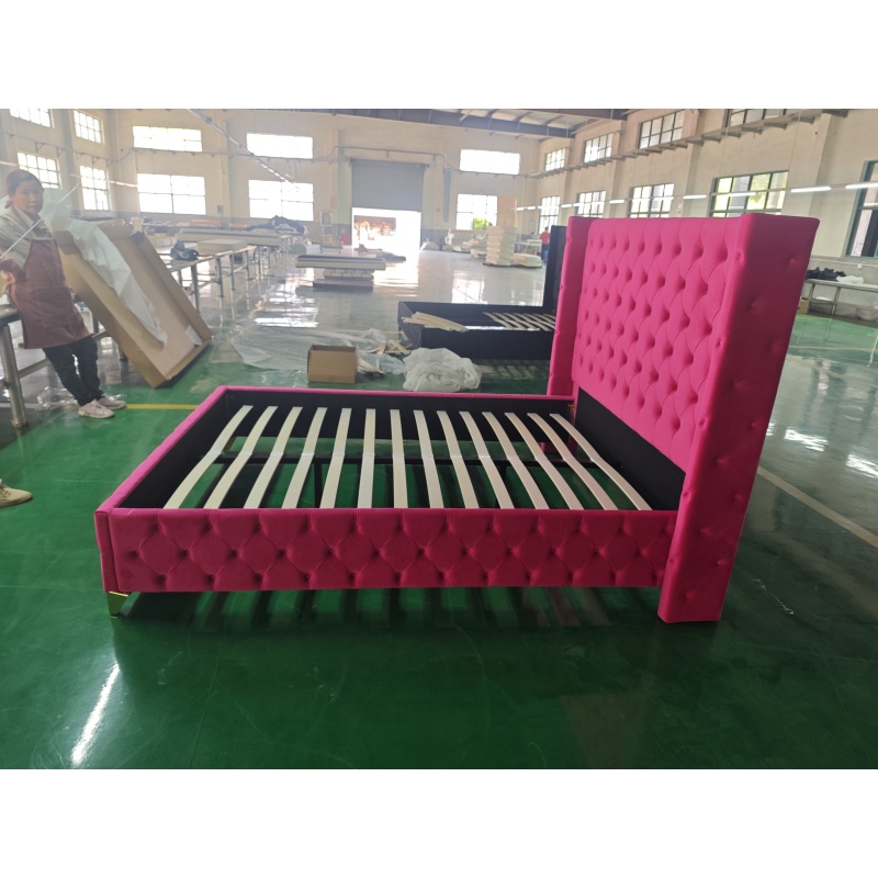 Huayang Customized China Pink Flat Wholesale Fabric Luxury Bed Home Bedroom Furniture