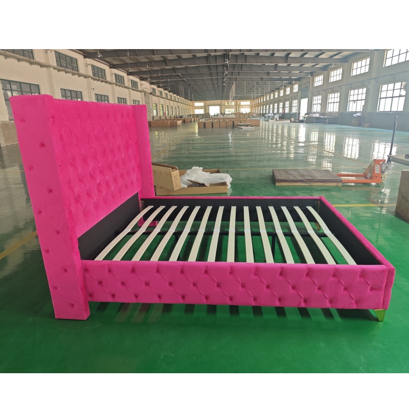Huayang Customized China Pink Flat Wholesale Fabric Luxury Bed Home Bedroom Furniture