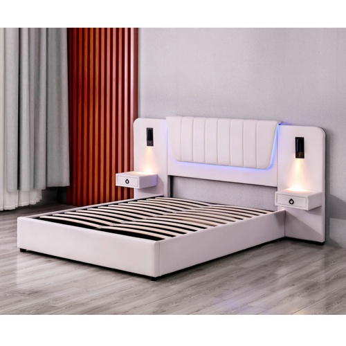 Huayang Customized Chesterfield Queen Bedframe with Reading Lamp Bedroom Function Storage Bed