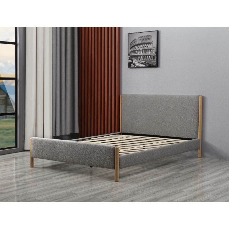 Huayang China Wholesale Modern Design Bedroom Set Fabric Grey Queen Size Bed