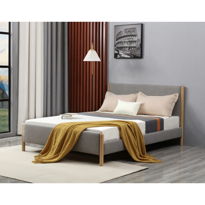 Huayang China Wholesale Modern Design Bedroom Set Fabric Grey Queen Size Bed