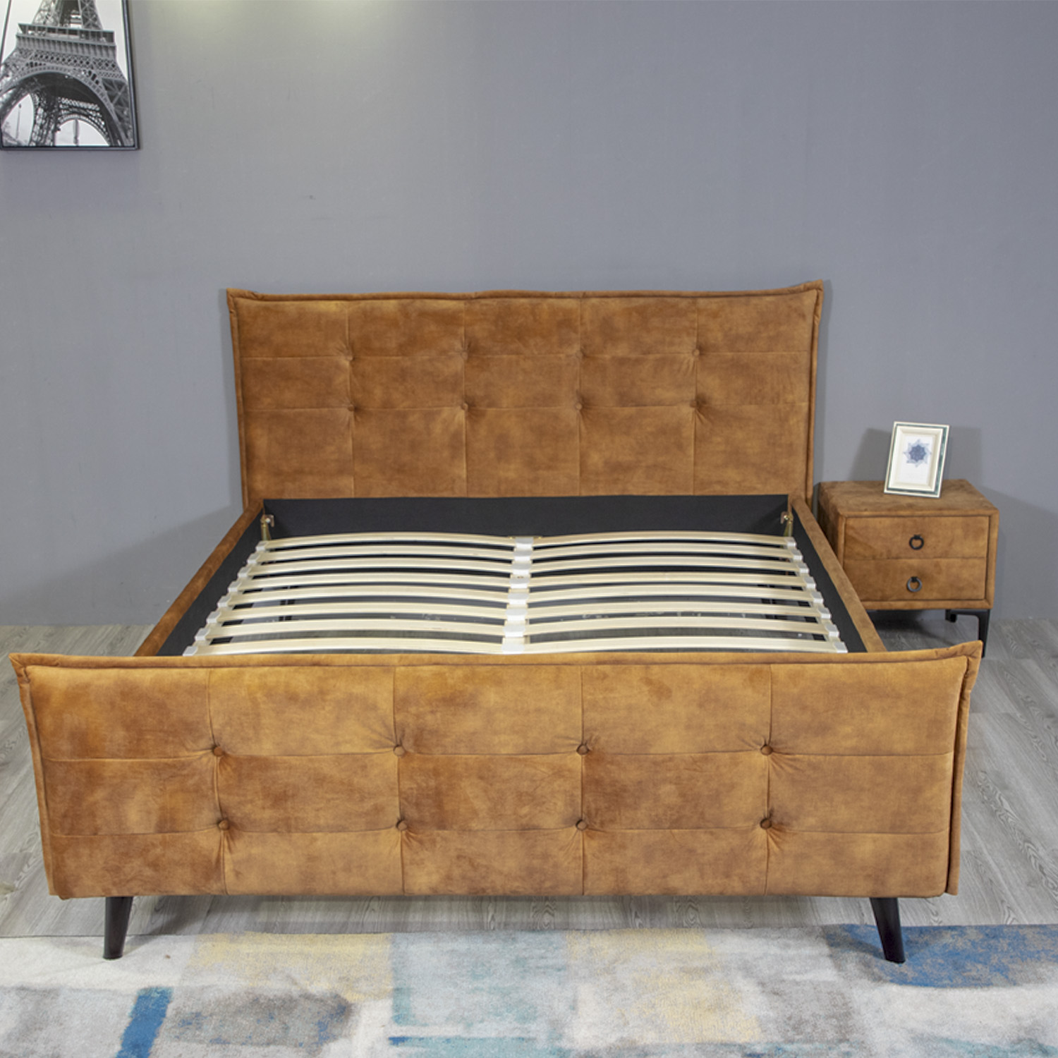Huayang OEM Queen Size Upholstered Bed Bedroom Storage Bed Frame for Adult
