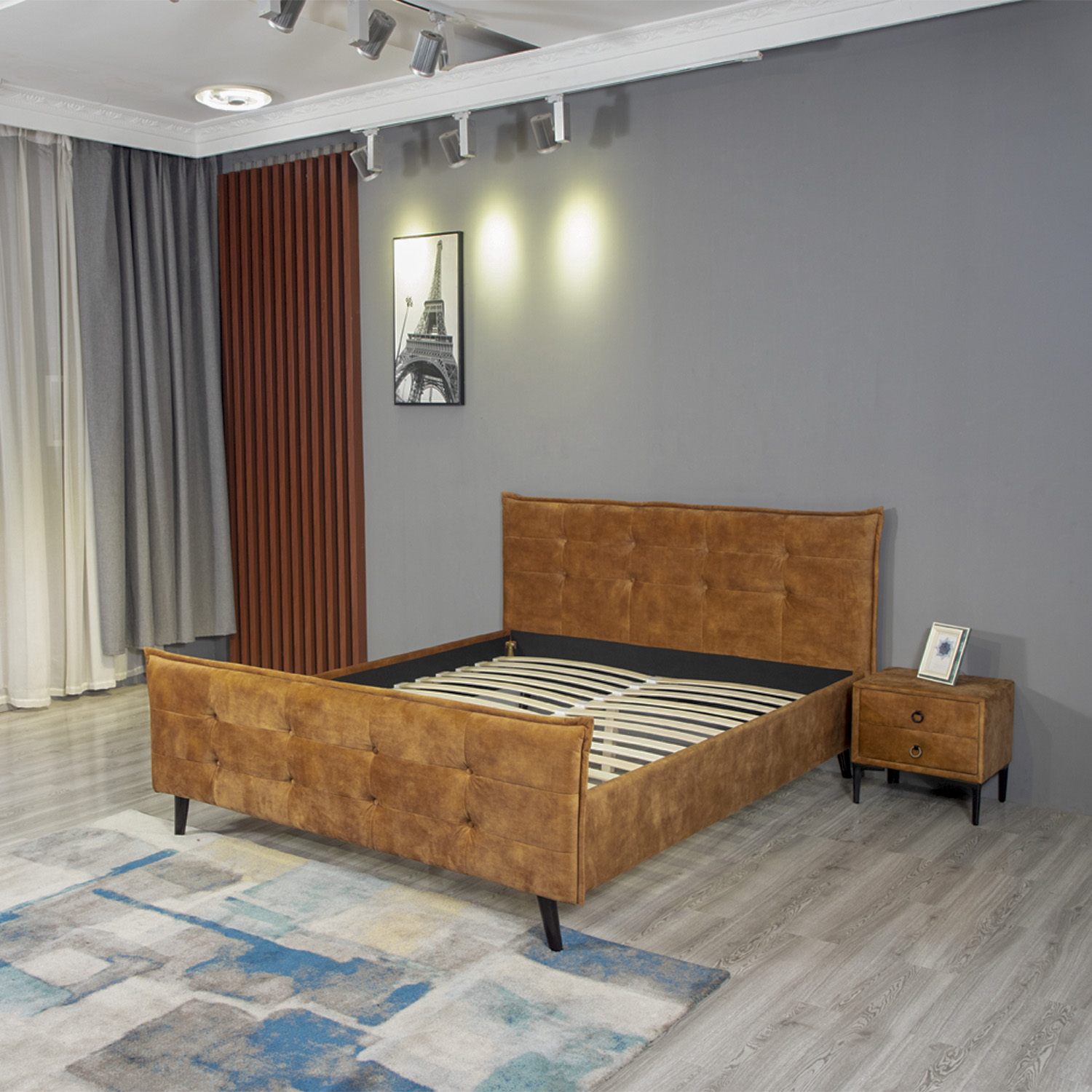 Huayang OEM Queen Size Upholstered Bed Bedroom Storage Bed Frame for Adult