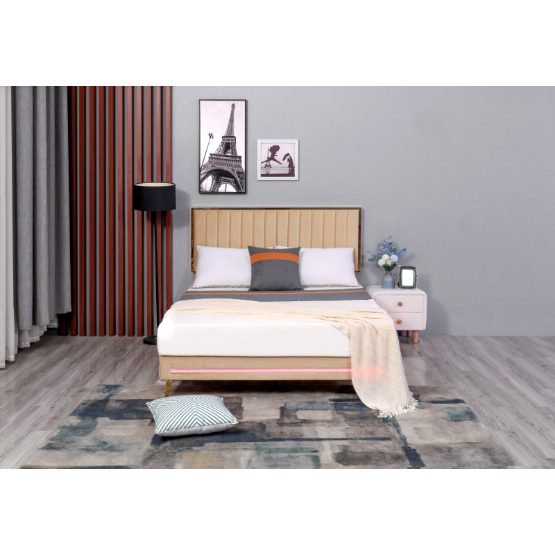 OEM Huayang Customized Frame Queen King Size Double Bedroom LED Bed SGS Factory Certification