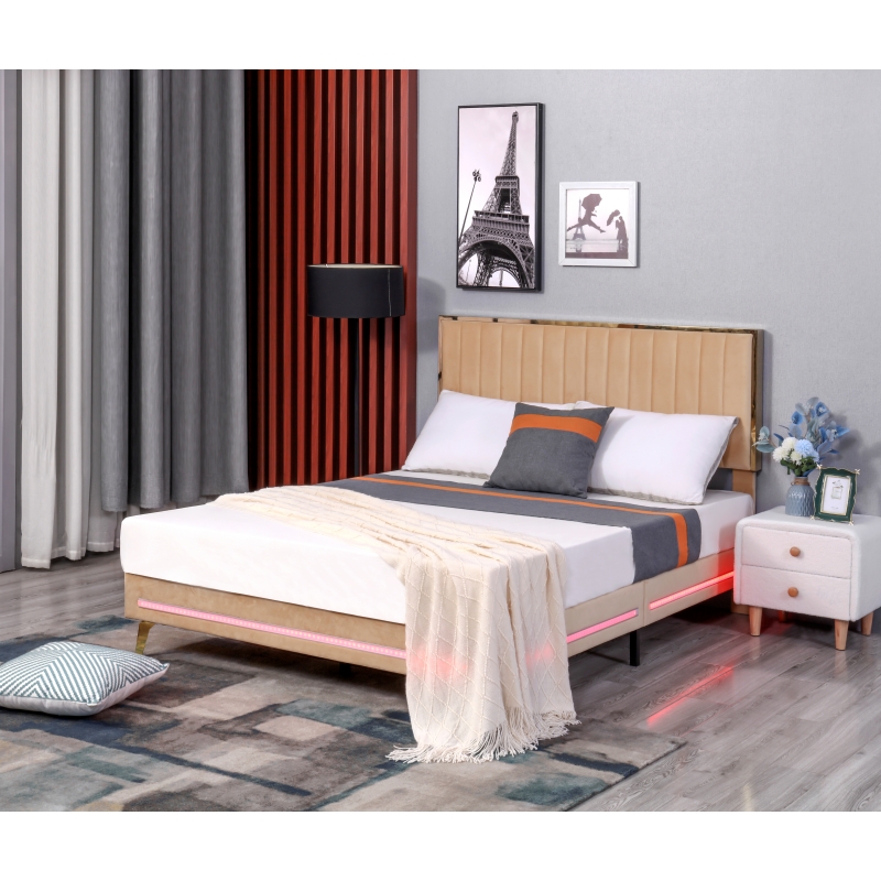 OEM Huayang Customized Frame Queen King Size Double Bedroom LED Bed SGS Factory Certification