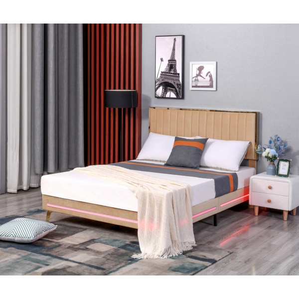 OEM Huayang Customized Frame Queen King Size Double Bedroom LED Bed SGS Factory Certification