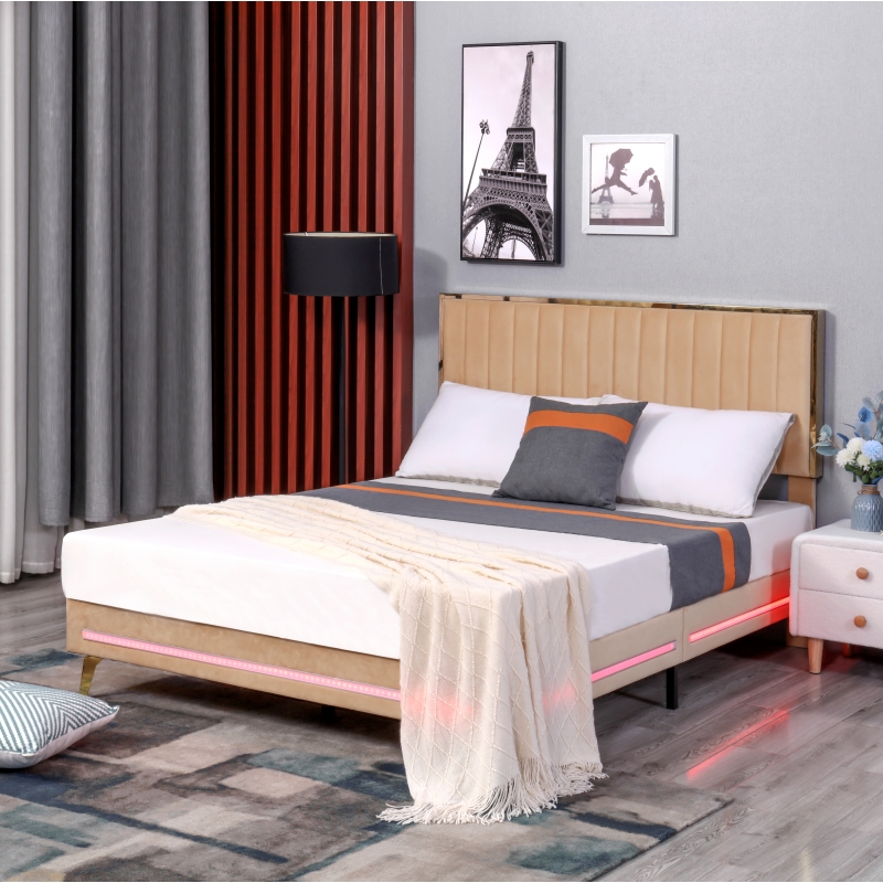 OEM Huayang Customized Frame Queen King Size Double Bedroom LED Bed SGS Factory Certification