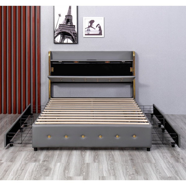 OEM Bedroom Furniture Huayang Customized Frame Queen Bedroom King Size Storage Double Bed with Charging Port