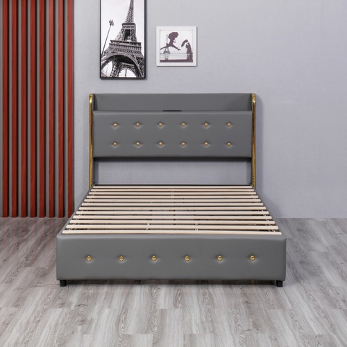 OEM Bedroom Furniture Huayang Customized Frame Queen Bedroom King Size Storage Double Bed with Charging Port