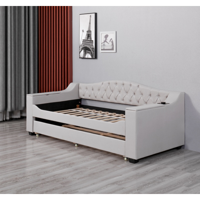 Customized Huayang Bed with Folding Cum Designs Wooden Chesterfield Storage Sofa OEM Wireless Charging with Charging Port
