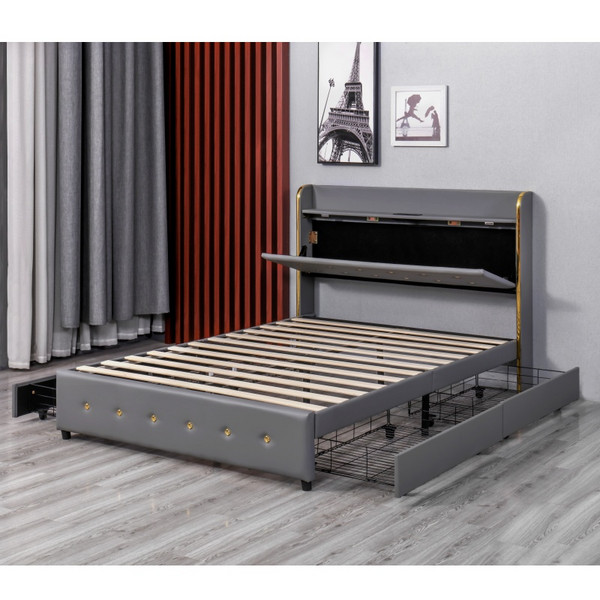 OEM Bedroom Furniture Huayang Customized Frame Queen Bedroom King Size Storage Double Bed with Charging Port