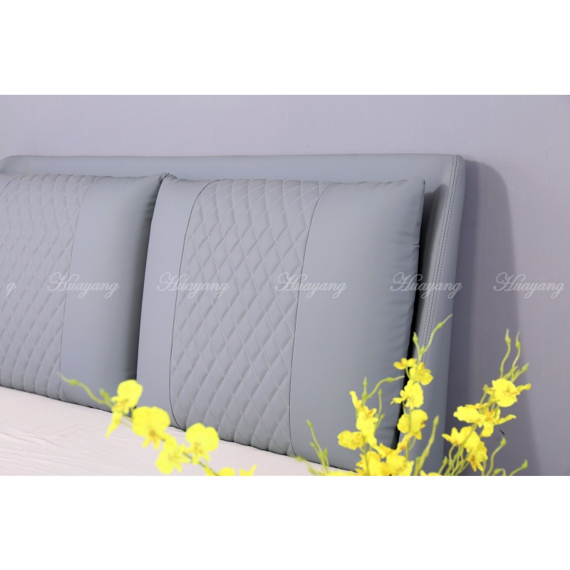 Huayang Carton Customized Queen Size Luxury Flat Leathaire Bed Frame for Adult with Pillow