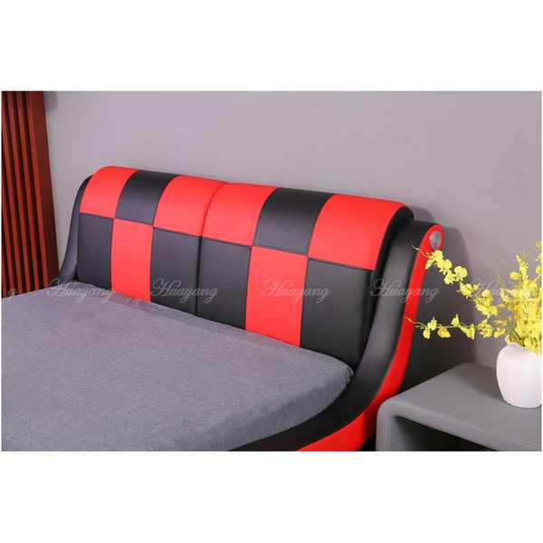 Huayang Carton Customized Genuine Leather Double Black & Red PU Modern Bed Frame