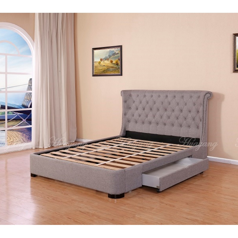 Huayang OEM Customized Beds with Drawers Storage King Retro Style PU Bed Frame for Adult