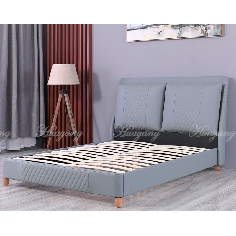 Huayang Carton Customized Queen Size Luxury Flat Leathaire Bed Frame for Adult with Pillow