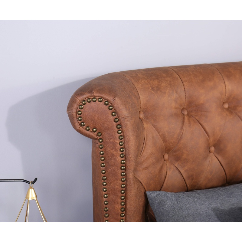 Huayang OEM Customized Beds with Drawers Storage King Retro Style PU Bed Frame for Adult