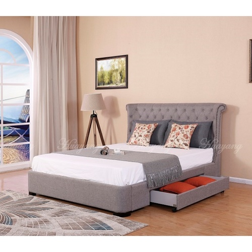 Huayang OEM Customized Beds with Drawers Storage King Retro Style PU Bed Frame for Adult