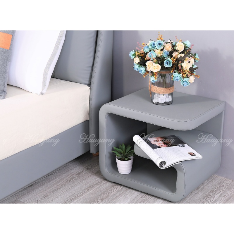 Huayang Carton Customized Queen Size Luxury Flat Leathaire Bed Frame for Adult with Pillow