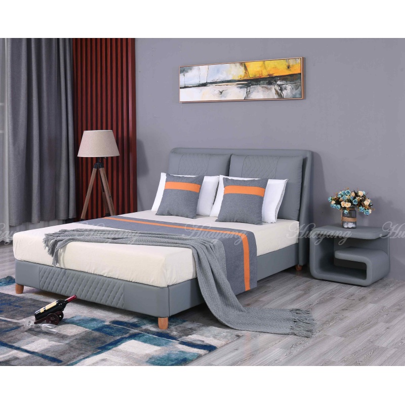 Huayang Carton Customized Queen Size Luxury Flat Leathaire Bed Frame for Adult with Pillow